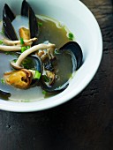 Mussel soup with mushrooms
