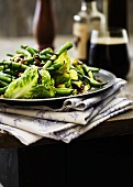 Green beans and cos lettuce with balsamic cream and pistachio nuts