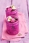 Cold beetroot soup with cucumber, radishes, dill and keffir