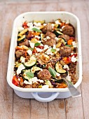 Baked meatballs with buckwheat and vegetables