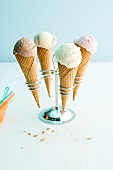 Various types of ice cream in cones
