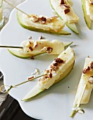 Halloumi and pear skewers with almonds