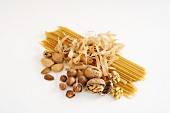 Wholemeal pasta and various nuts
