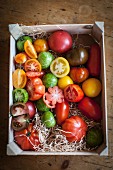 Tomatoes in a wooden crate