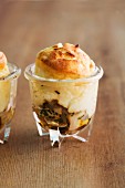 Potato bake with porcini mushrooms served in a glass