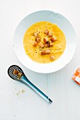 Pumpkin and orange soup with cinnamon croutons