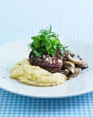 Beef fillet with mushrooms, herbs and mashed potatoes