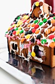 Gingerbread house decorated with Smarties
