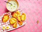 Breaded kohlrabi escalopes with a dip