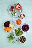 Various ingredients for vegetable salads