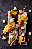 Smoked herring with onions, Pancetta and oranges (Italy)