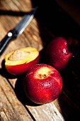 Chilled organic nectarines in the late afternoon sunshine