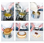 A creamy cheese cake being made