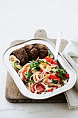 Rice noodle salad with meatballs