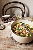 Chicken stew with potatoes, mushrooms and beans