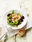 Beetroot salad with goat's cheese, walnuts and rocket