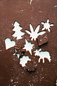 Chocolate biscuit dough with cut-out biscuits
