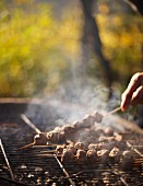 Venison skewers on a barbecue for an autumnal picnic