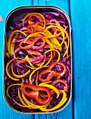 Red cabbage salad with pepper and pumpkin for and autumnal picnic