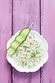 Cold cucumber soup with dill and nuts