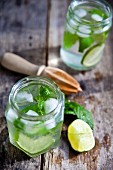 Mojitos served in jam jars