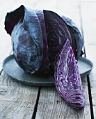 A sliced red cabbage