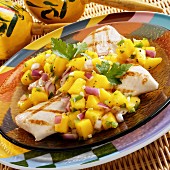 Grilled fish fillet with mango salsa