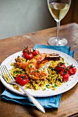King prawns with couscous and tomatoes