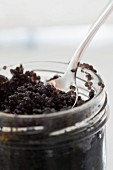 Black caviar in a screw-top jar