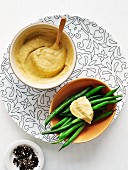 Green beans with a pepper dip
