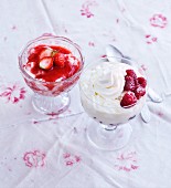 Strawberry trifle and raspberry trifle