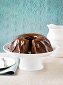 A chocolate Bundt cake with chocolate glaze