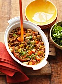 Barley stew with carrots, beef and red wine