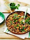 Curried rice with minced meat and green beans