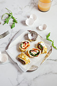 Omelette rolls with smoked salmon