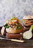 Chicken burgers with fennel, celery and orange coleslaw