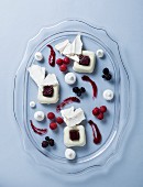 Yoghurt panna cotta with berry coulis, fresh berries and meringue splitters