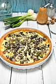 Vegetable quiche with spring onions