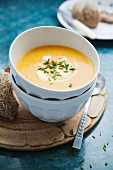 Carrot and pumpkin soup with chives