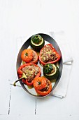 Peppers, tomatoes and courgette with a minced meat filling