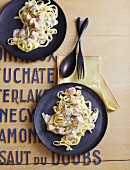 Tagliatelle with salmon and a herb and lime sauce