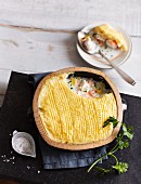 Fish pie with mashed potato topping