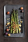 Roasted green asparagus with potatoes