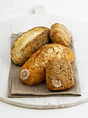 Bread rolls on a linen napkin