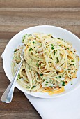 Spaghettini aglio olio (spaghetti with garlic and olive oil)