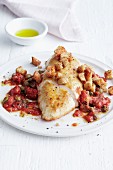 Chicken breast with garlic croutons