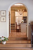 Wooden steps leading to kitchen; Santa Fe; New Mexico; USA