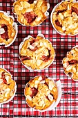 Strawberry muffins with apples and almonds (seen from above)