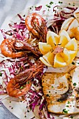 Piatto di mare (fish platter with prawns, Italy)