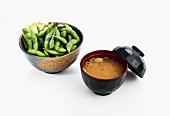 Miso soup and salted soya beans (Japan)